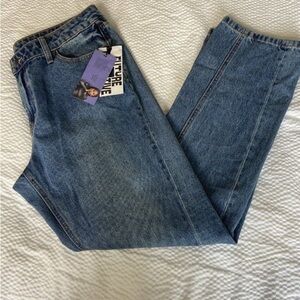 Kahlana Barfield Brown blue denim jeans straight leg women's size 12